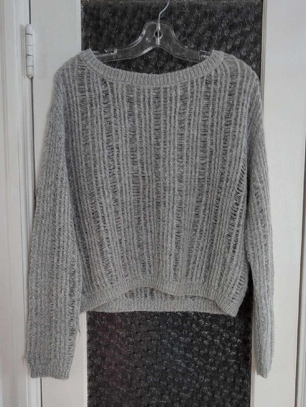 Dynamite Light Gray Open-Knit Crewneck Sweater